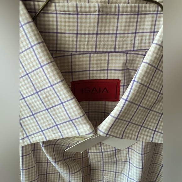 ISAIA Tan & Purple Plaid Cotton Dress Shirt 15.5 - Picture 4 of 9